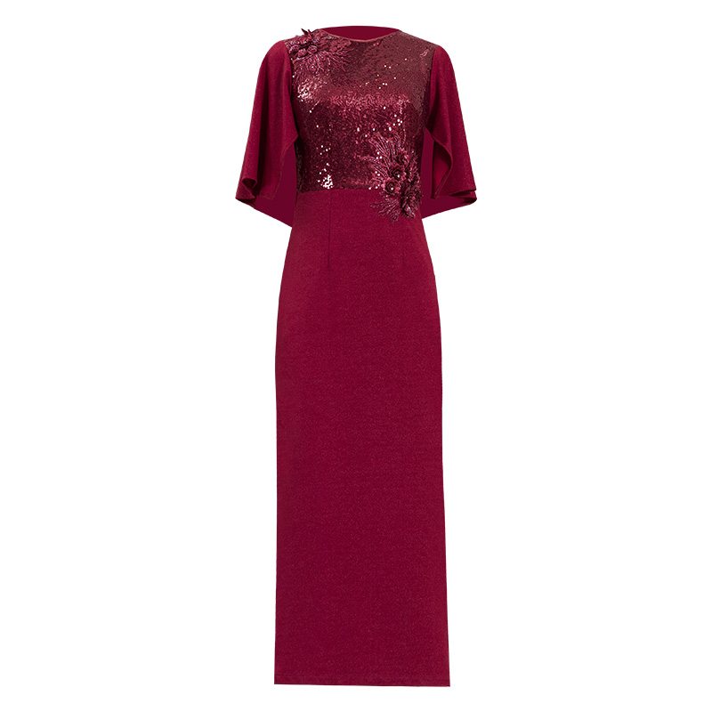 多丽琦轻奢礼服2025新款红色喜妈妈婚宴装活动晚装礼服减龄连衣裙