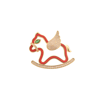童趣精致配饰喜庆红色可爱木马胸针本命年生肖别针过年礼物饰品