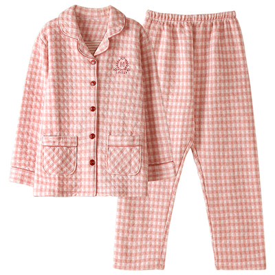 睡衣女款冬季纯棉夹层家居服套装