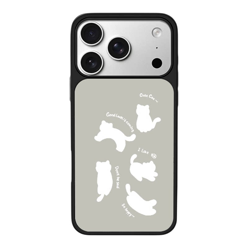浅灰色猫咪剪影英文短句适用于苹果17promax新款手机壳iPhone air/16pro/15plus14玻璃13pro手机套冰感小米17
