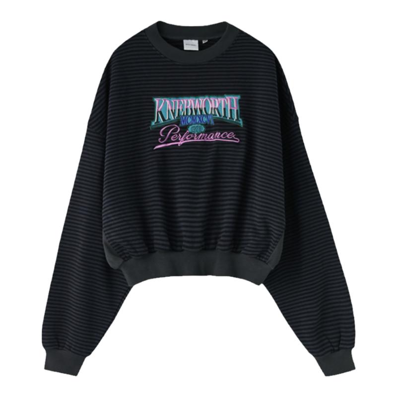 MOUSSY 新品复古条纹创意图案印花街头短款卫衣010HSQ90-0271