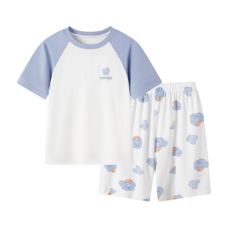YEEHOO/英氏儿童睡衣夏季薄款家居服男童中大童莫代尔短袖空调服