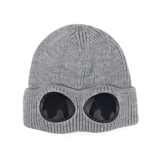 飞行员墨镜加绒针织帽秋冬防寒保暖毛线帽子男女百搭潮人眼镜冷帽