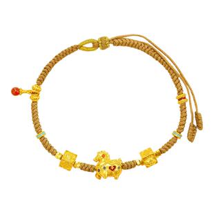 老庙黄金足金唐马手绳金鞍祥祥古法玛瑙精致立体绚丽鎏彩生肖守护