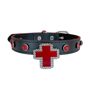 欧美Y2K辣妹朋克小众设计红色十字架宝石PU皮质choker亚文化项链