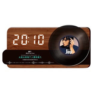 中古风桌面闹钟摆件2026新款唱片办公室书桌钟表数显万年历时钟