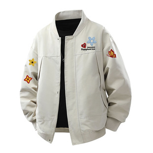 查尔斯桃心 美式解构花卉印花夹克男款春秋季宽松休闲棒球服外套