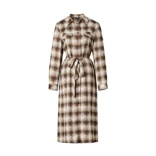 颜域格子衬衫连衣裙女2026新款早春复古格纹气质显瘦单排扣长裙子