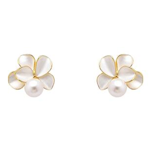 甜美艺术生耳夹无耳洞女士白色花朵珍珠款耳饰2026新款高级感耳环