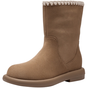 热风加绒时装靴女鞋2025年冬季新款棕色复古短筒靴子保暖时尚短靴