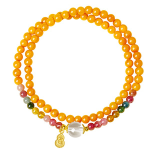 宫里上新蜜蜡手串女款天然正品鸡油黄琥珀手串多圈生日礼物送妈妈