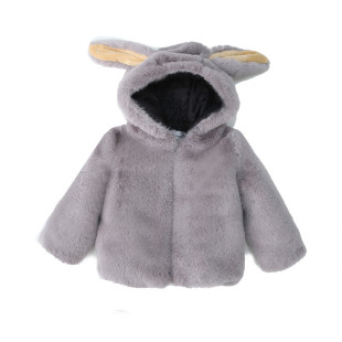 新年童装儿童毛绒外套仿兔毛棉袄男女童可爱兔耳朵连帽仿皮草外套