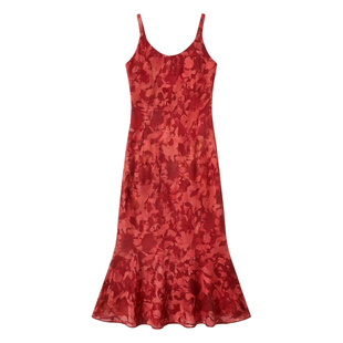 HeyDress100%桑蚕丝印花吊带连衣裙女夏季高级度假风碎花真丝裙子