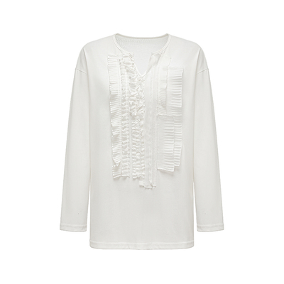 oinimi破碎荷叶蕾丝宽松白tee