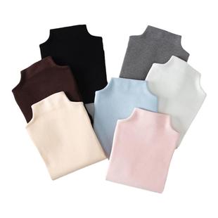 儿童保暖半高领上衣男童女童冬季黑色白色中领德绒简约打底衫T恤