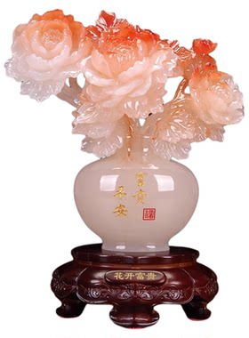 2026新款乔迁礼物客厅玉石摆件花开富贵高端入户玄关酒柜装饰品