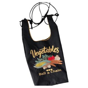 ballchain mini刺绣购物袋黑色蔬菜尼龙环保袋手拎包手提袋尼龙包