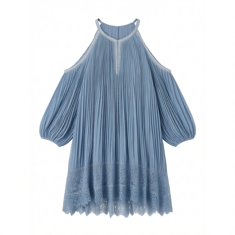纯色宽松休闲连衣裙女Splicing off shoulder loose casual dress