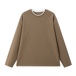 丛绒 诺沙克假两件肌理感长袖 亲肤磨毛保暖T恤日常通勤内穿外搭