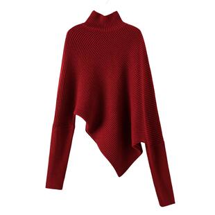 晚白秋冬设计感气质上衣大码厚款新年红色含羊毛针织衫【无腰带】