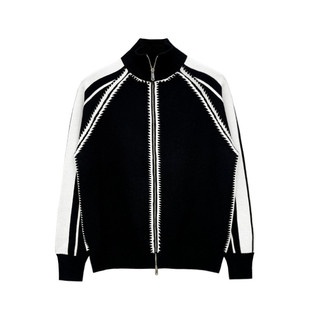 时尚复古高级拼色毛衣男款拉链外套秋冬新款修身立领开衫针织衫男