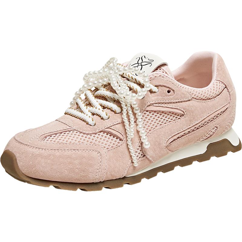 百思图25夏商场新款百搭真皮网面透气德训鞋女运动休闲鞋A2516BM5