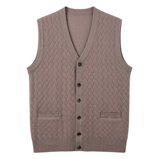 啄木鸟秋冬男士背心V领无袖开衫马甲爸爸装加厚款毛衣针织马夹男