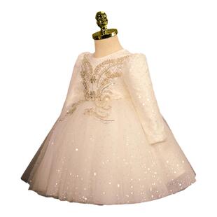 女童周岁宴轻奢礼服女宝宝长袖主持人花童钢琴演奏高端儿童公主裙