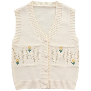 女童针织马甲春秋装2024新款儿童洋气毛衣背心小女孩纯棉开衫外套