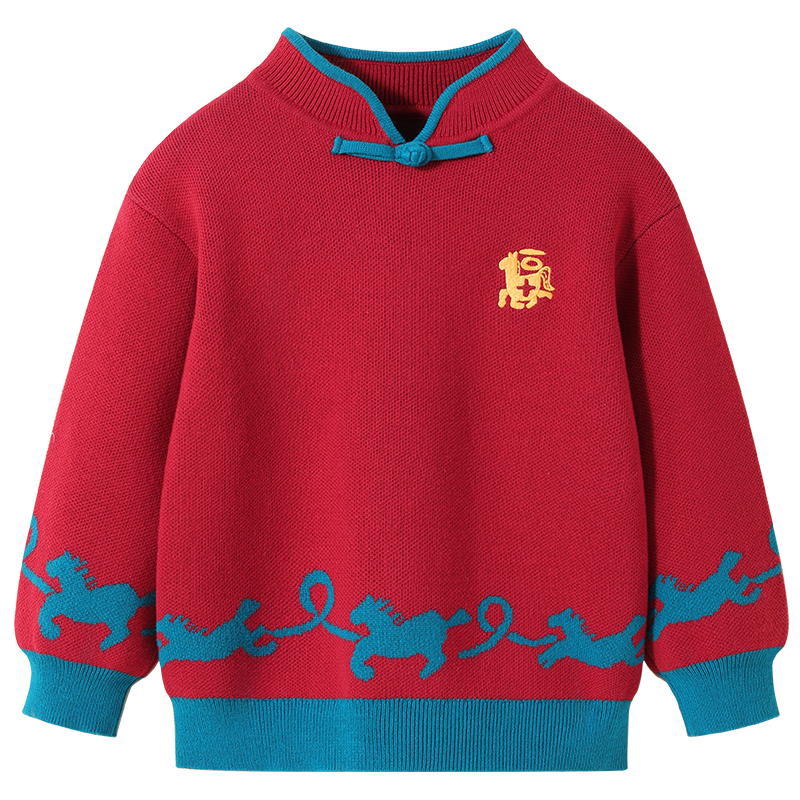 贝肽斯婴儿新年毛衣秋冬2025男女宝宝套头加厚保暖打底针织衫儿童