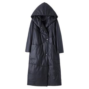 海宁头层绵羊皮长款真皮羽绒服外套女2025冬季新连帽休闲直筒皮衣