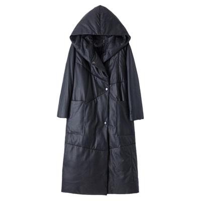 工厂直发长款羽绒服连帽真皮皮衣