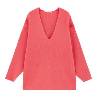 SLY 冬季新品大V领纯色宽松落肩套头针织衫毛衣030FAR70-5350