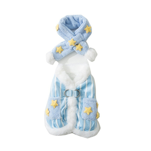 狗狗衣服秋冬季保暖清新满天星条纹围巾牵引马甲中小型犬宠物衣服