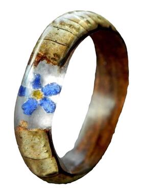 女士树脂木制蓝色勿忘我花朵戒指