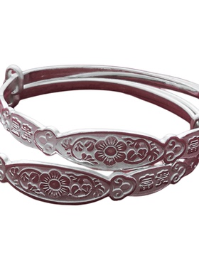 宝宝足银手镯推拉可调节湿润亲肤