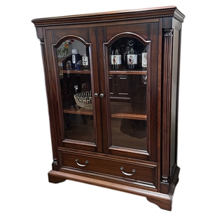 蒙杰西全实木酒柜客厅美式轻奢复古电视旁边柜玻璃展示柜餐厅柜