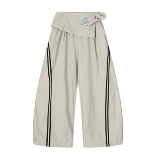 辣到中暑美式复古辣妹嘻哈街舞加绒条纹拼接屁帘阔腿裤宽松运动裤