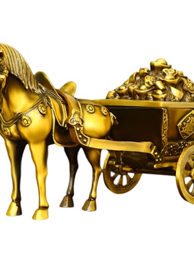 纯黄铜马拉车摆件马上发财装饰品