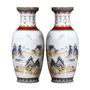 景德镇陶瓷器中式客厅插花一对花瓶开业乔迁送礼摆件高级感礼盒装