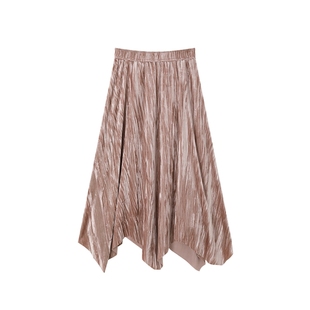 时然大码丝绒半身裙微胖mm冬季加绒裙子韩系女装百褶裙A字裙