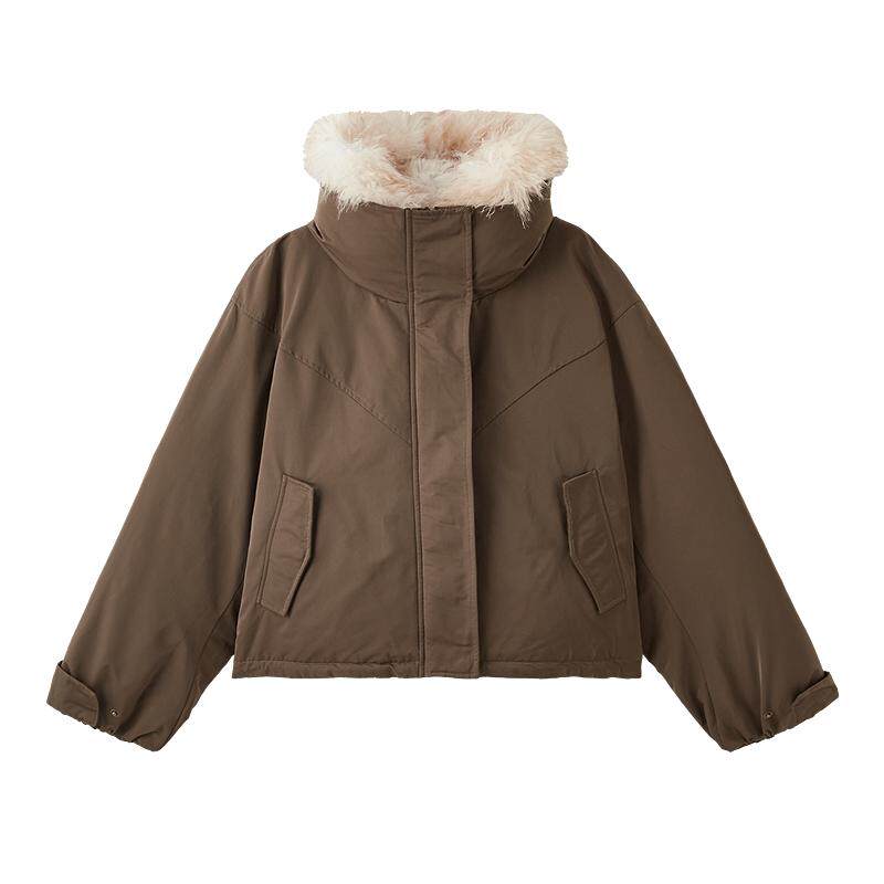 三福加厚外套女2025新款冬季可拆卸毛领保暖派克服上衣女装513796