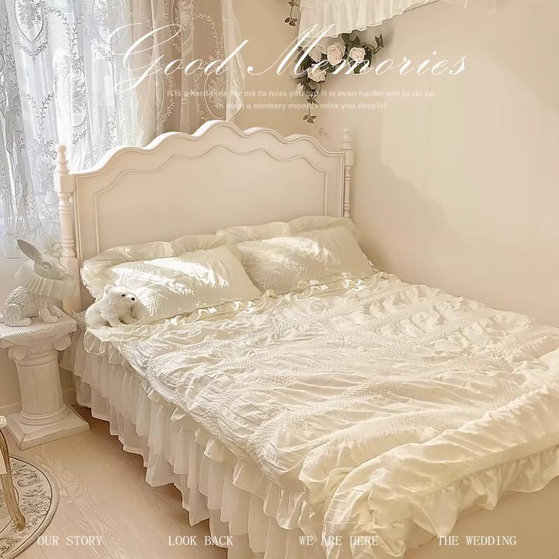 法式实木床白色现代简约奶油风公主床主卧1.5米1.8双人床美式复古