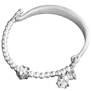 吴越老银铺纯银999花间意半镯半链银手镯女铃兰花串珠送女友礼物