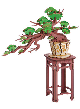若来造物集花盆景观积木3d立体拼图木质松树手工创意家居摆件模型