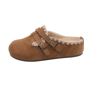 包头加绒勃肯鞋半拖女秋冬外穿2025超火新款穆勒一脚蹬毛毛棉拖鞋