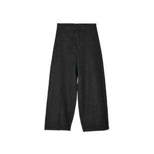 显瘦升级！分割线毛呢九分休闲裤子女加绒冬季灰色宽松羊毛阔腿裤