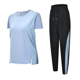 夏季宽松大码瑜伽健身服女薄款200斤胖mm跑步运动速干衣短袖套装