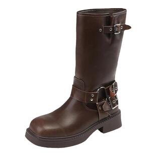 星期六复古西部牛仔靴冬季新品欧美风厚底中筒女靴SS34116449