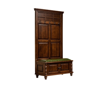 美式全实木衣帽架换鞋凳一体卧室衣帽间挂衣架多功能家用门口鞋柜